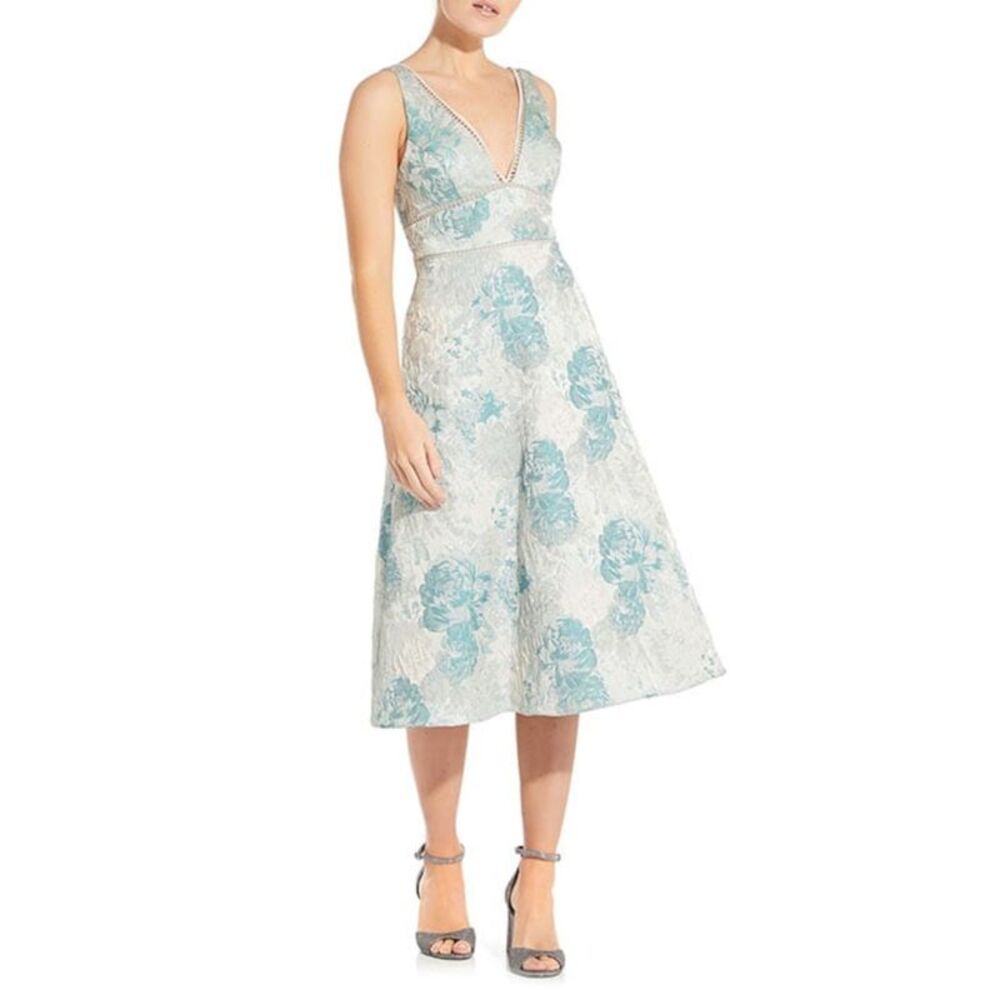 AIDAN MATTOX Womens Ivory Lined Sleeveless Midi Cocktail Fit + Flare Dress 4 - Picture 3 of 3